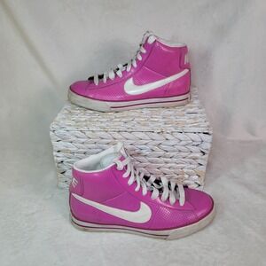 Womens NIKE BRS Shiny Hot Pink Hi Top Sneaker Classic Shoes Barbie Pop Star Sz 8